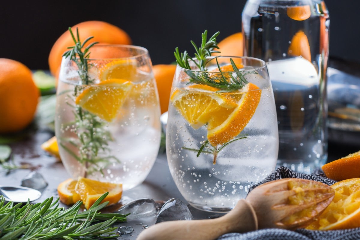 Glasses of rum and club soda, one of the most refreshing cocktail