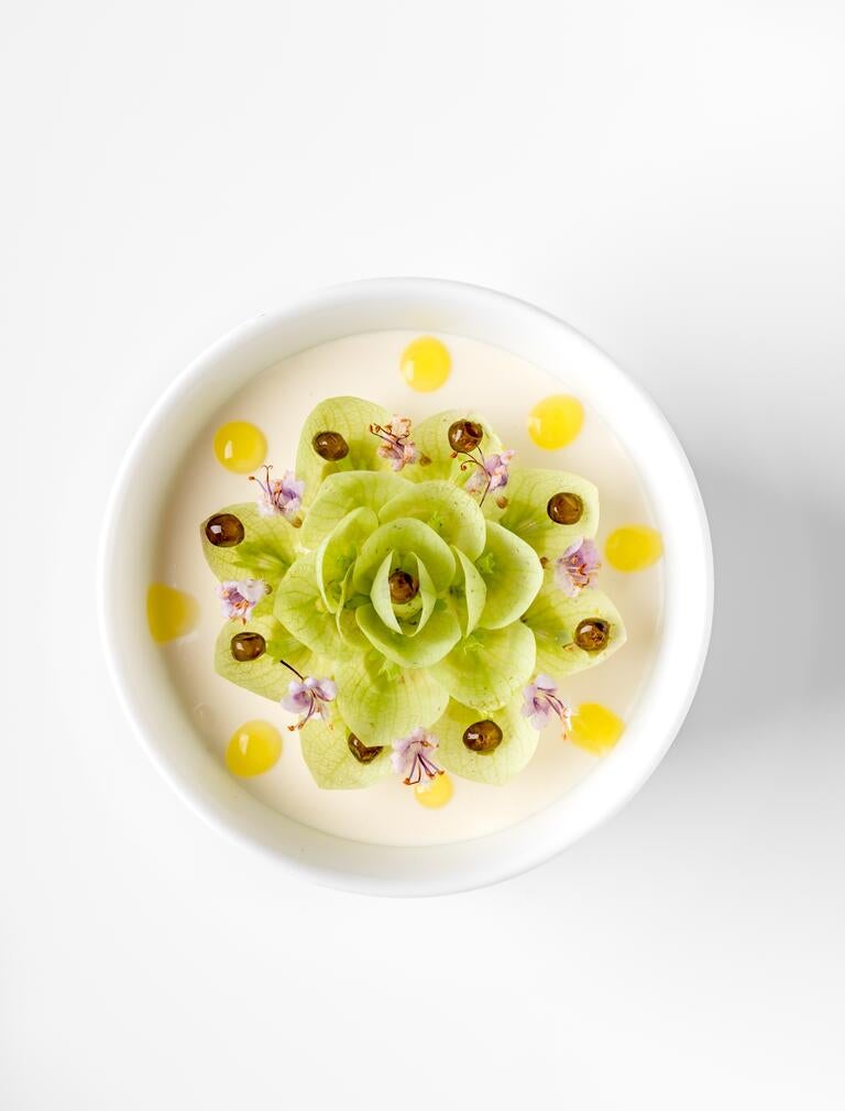 An elaborate dish at Alex Dilling at Hotel Café Royal.
