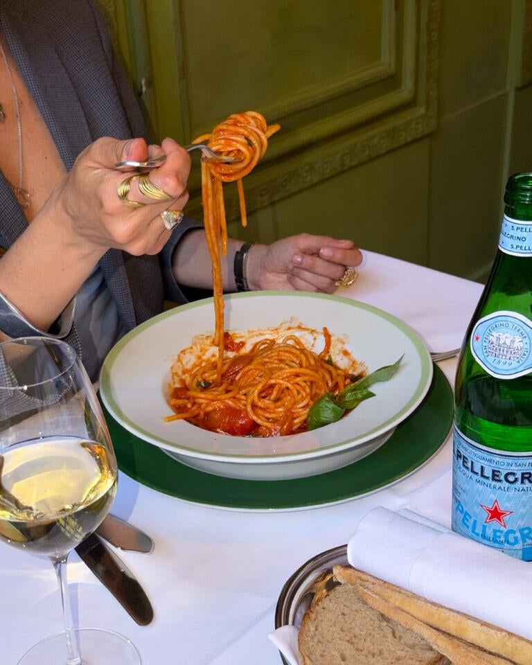 Pasta and S.Pellegrino at Da Giacomo in Milan.