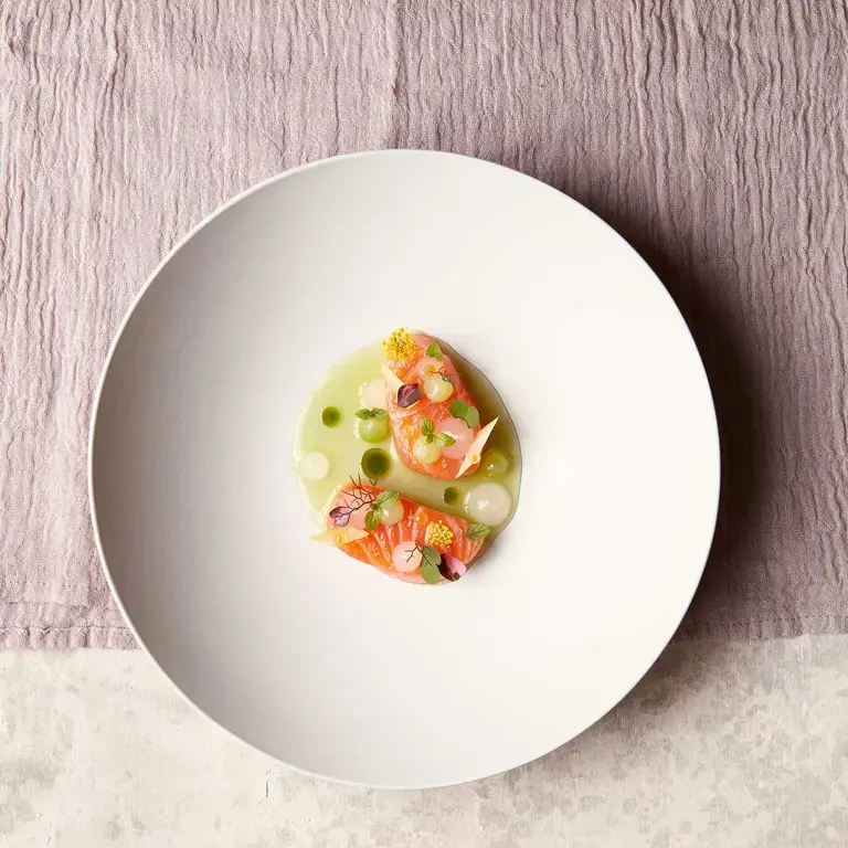 An elegant dish of cured wild salmon at Langdon Hall.