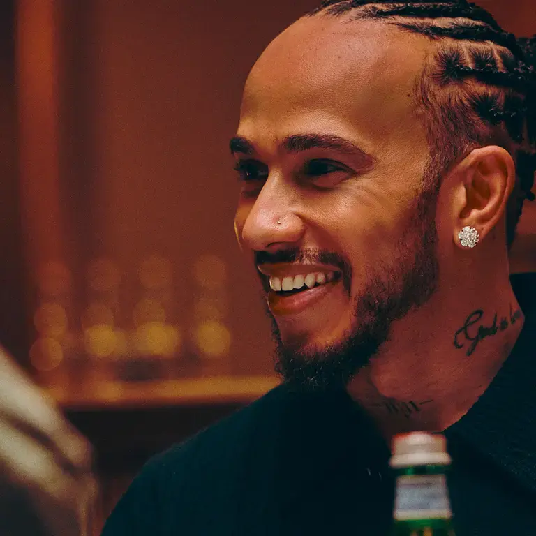 Lewis Hamilton, smiling.