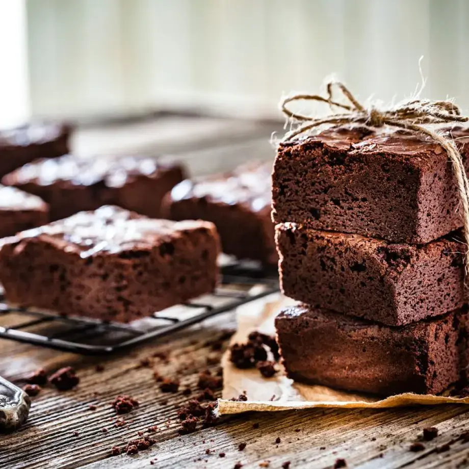 Homemade brownies ready to be stored.