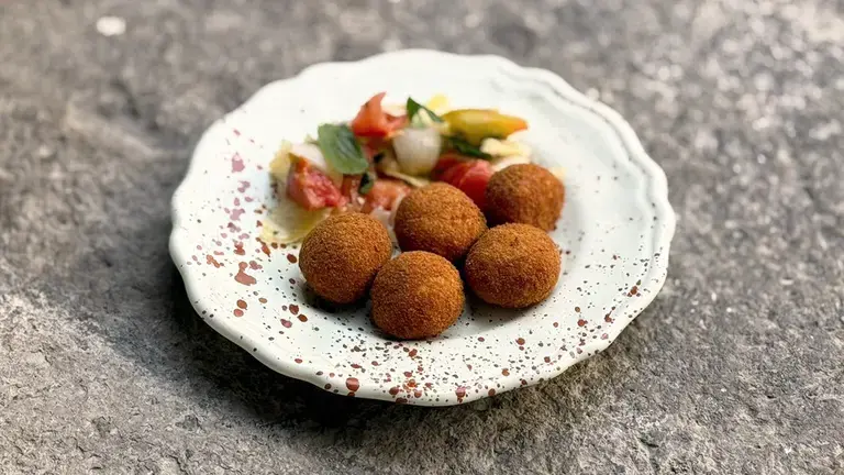 Sunday Fried Meatballs plated