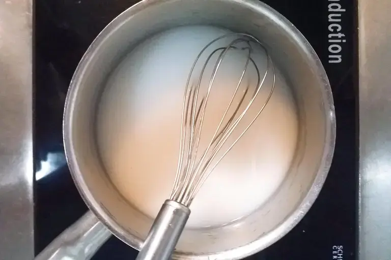cooking the mixture for crispy bread for Crystal sushi