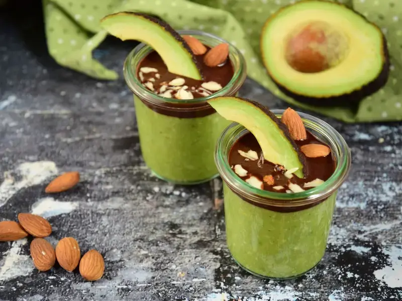 Cups of delicious avocado-based desserts.