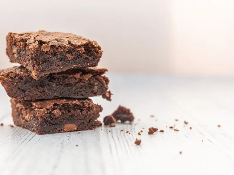 a stack of chocolate brownies