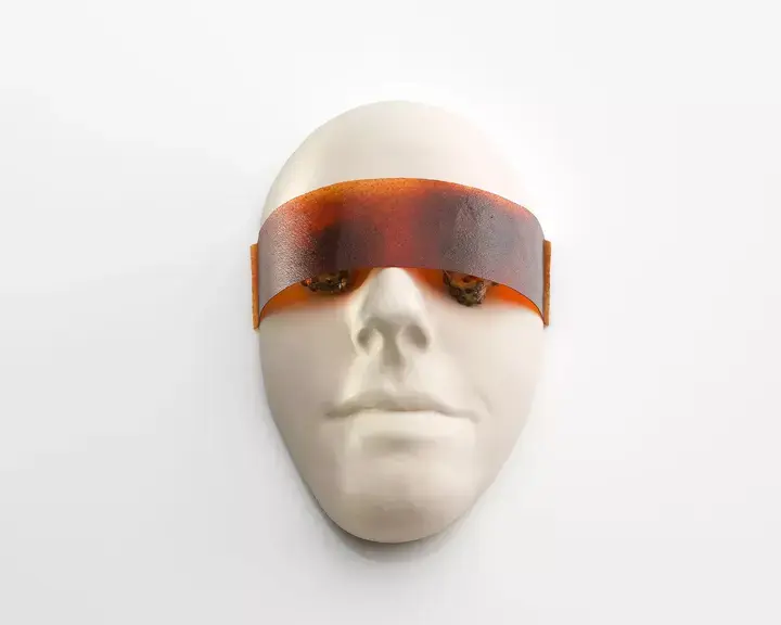 Gazes dish- A white face with a brown visor crossing the eyes